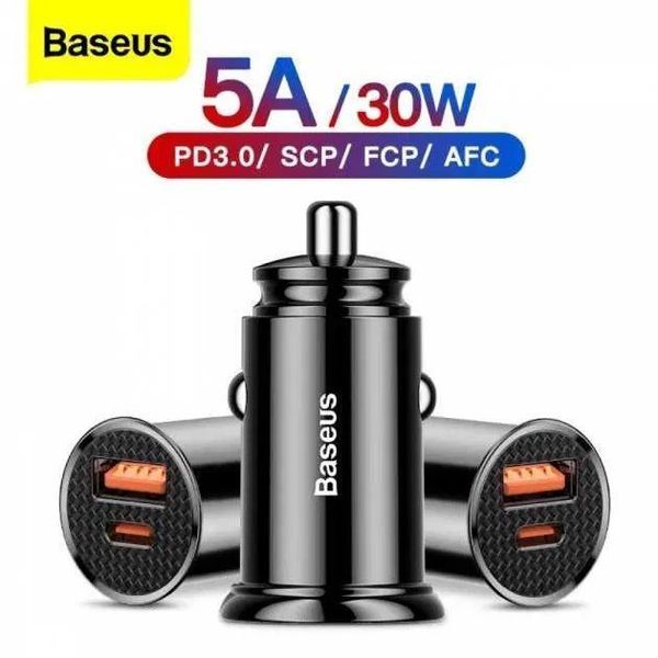 Автомобільна зарядка Baseus Square Metal QC 4.0 PD3.0 30W USB + Type-C 5A Black арт.221 фото