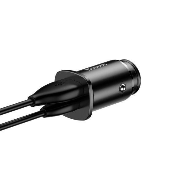 Автомобільна зарядка Baseus Square Metal QC 4.0 PD3.0 30W USB + Type-C 5A Black арт.221 фото