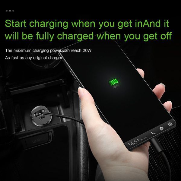 Автомобільна зарядка Baseus Square Metal QC 4.0 PD3.0 30W USB + Type-C 5A Black арт.221 фото