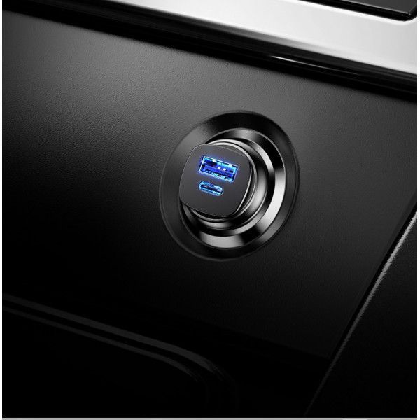 Автомобільна зарядка Baseus Square Metal QC 4.0 PD3.0 30W USB + Type-C 5A Black арт.221 фото