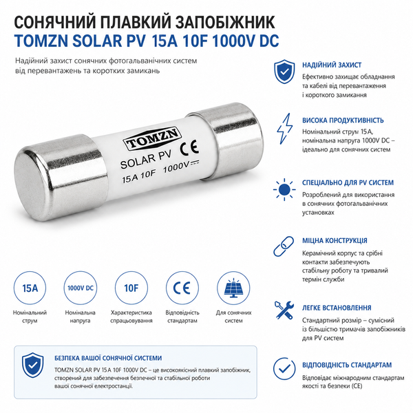 Предохранитель постоянного тока DC TOMZN Solar PV 15A зап.4 фото