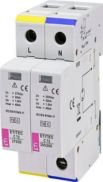Устройство защиты от перенапряжения AC ETI ETITEC C T2 2Р 20kA-40kA 275V 2440401 фото